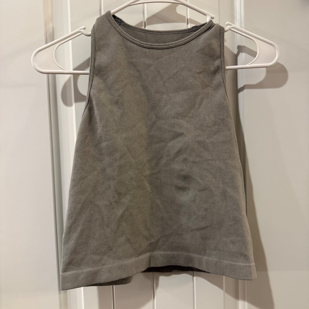 Intimately Free People Ribbed Racerback Crop Tank Top Olive Gray M/L